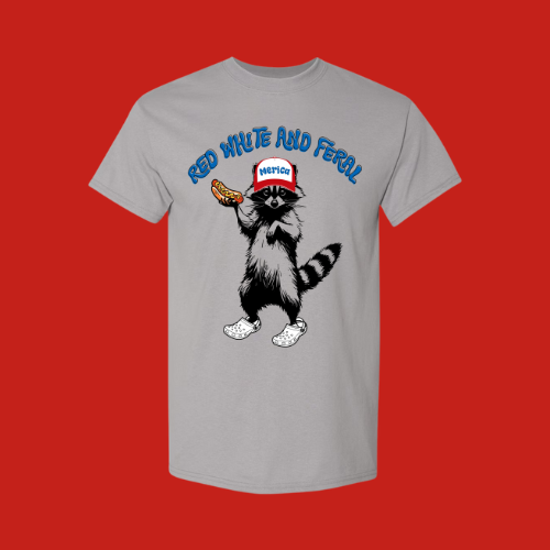 Red White and Feral grey shirt