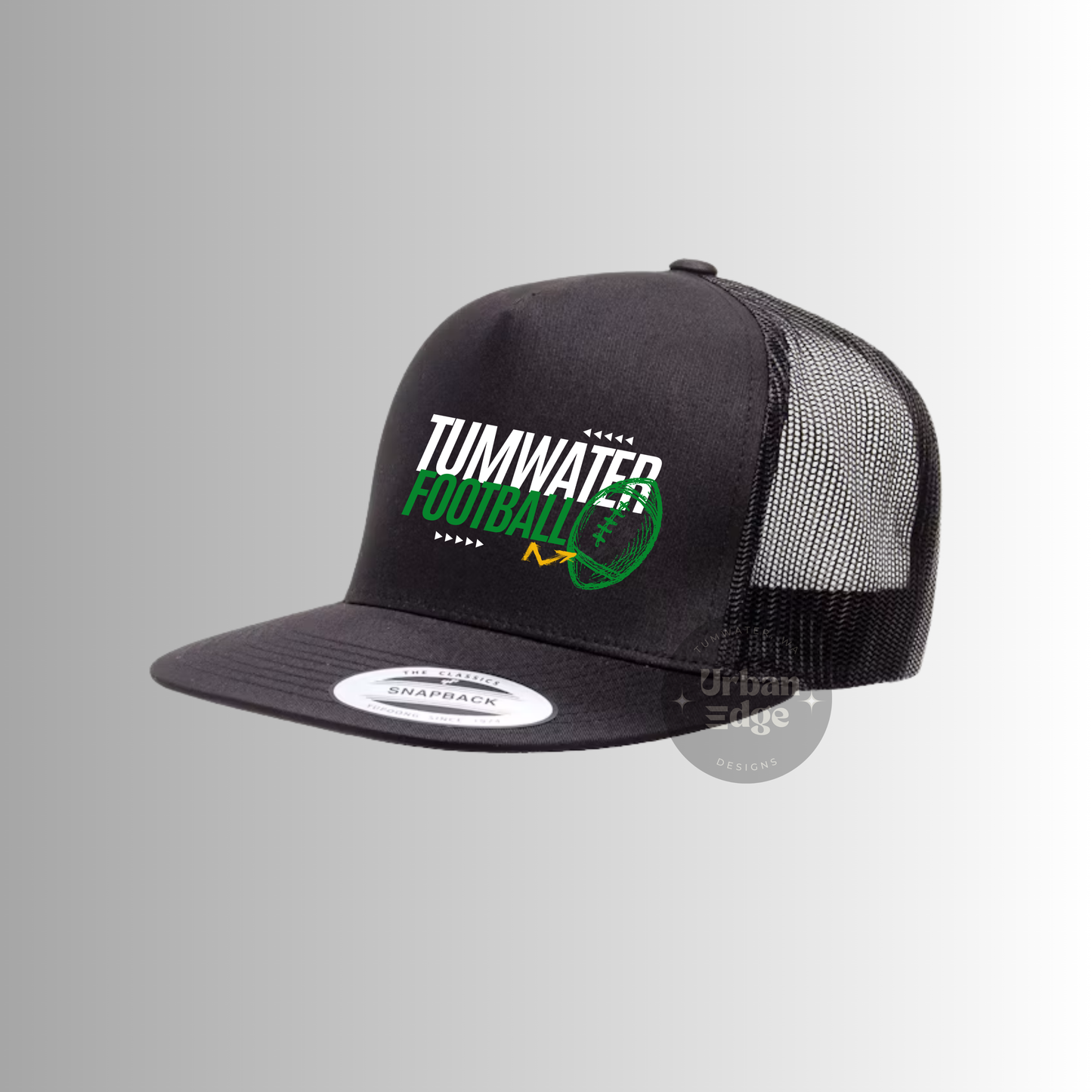 Black Tumwater Football flat bill snapback
