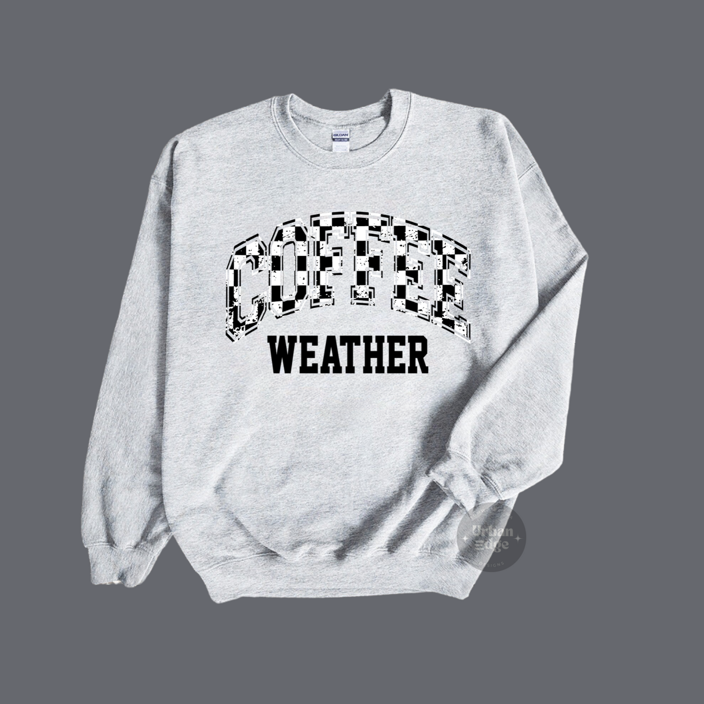 Coffee Weather checkered crewneck